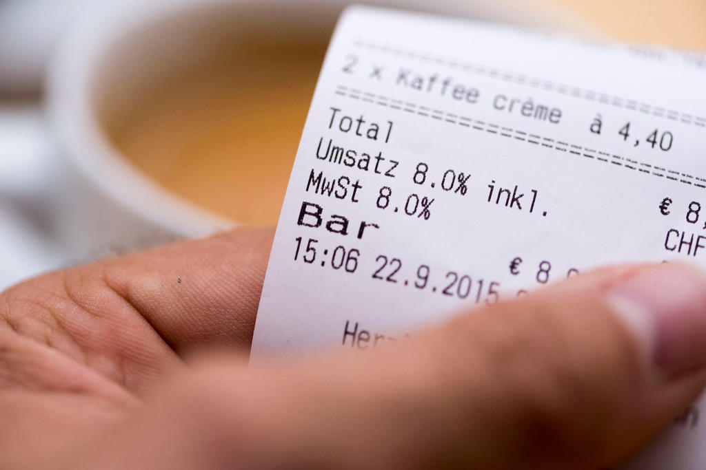 Uno scontrino di un bar sul quale è indicato IVA 8%