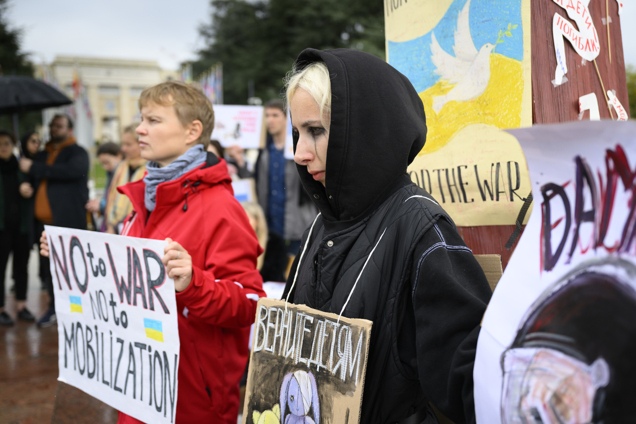 Protesters in front of the UN in Geneva.