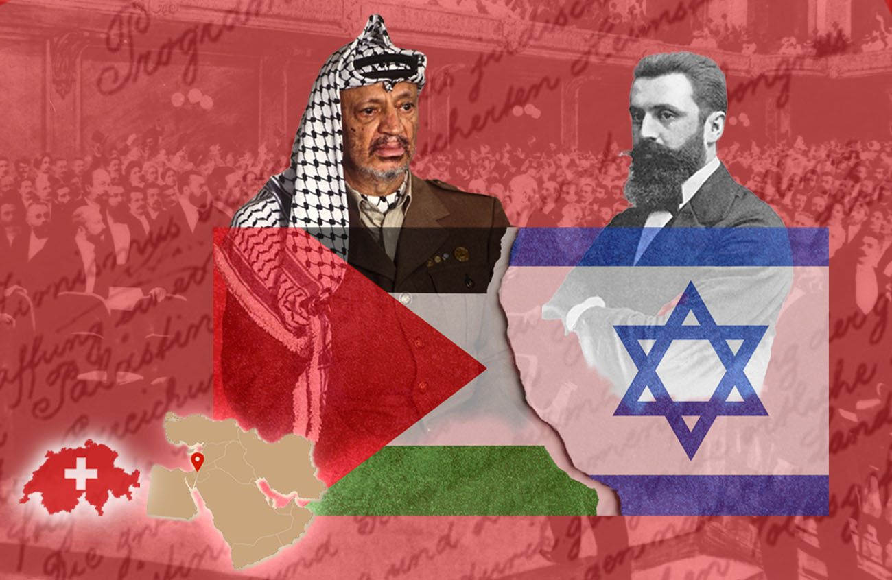 Grafik mit Theodor Herzl and Yasser Arafat