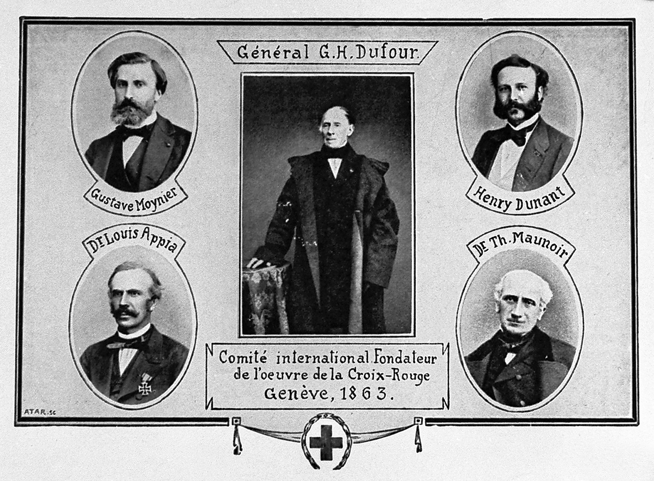 17 февраля 1863 года пять жителей Женевы (Гюстав Муанье, Луи Аппиа, Гийом-Анри Дюфур, Генри Дюнан и Теодор Монуар) создали организацию, которой предстояло стать Международным комитетом Красного Креста (МККК).